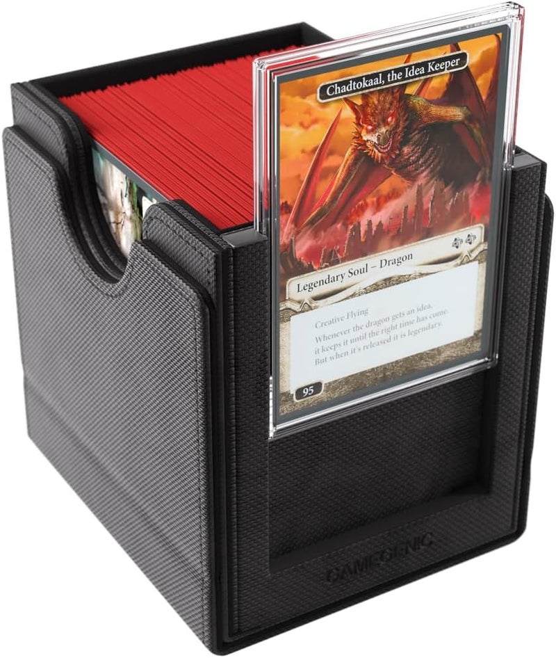 Gamegenic سايد كيك برو 100+ XL القابل للتحويل - صندوق سطح متميز مع تخزين آمن للبطاقات، علبة بطاقات محمية من الأشعة فوق البنفسجية، عرض بطاقة علوية، درج إضافي للرموز، إغلاق مغناطيسي، لون أسود، مصنوع - Image 3